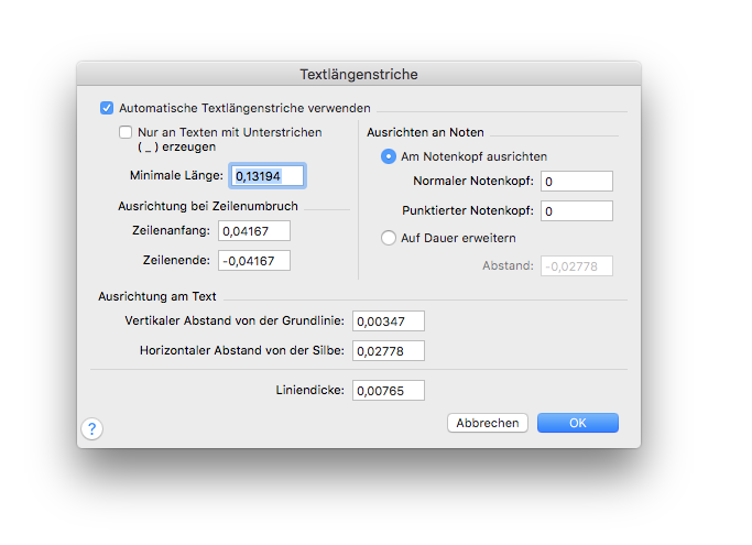 Dialogbox Textlängenstriche